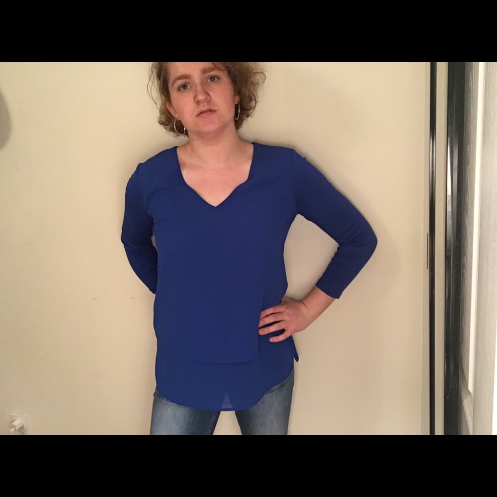 Michael Kors long sleeve blue v neck blouse